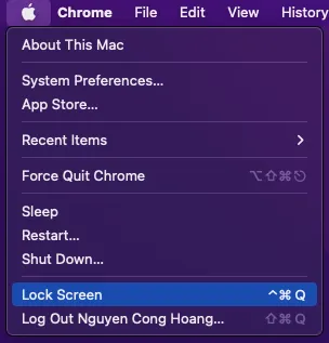 Lệnh Lock Screen trong menu Apple